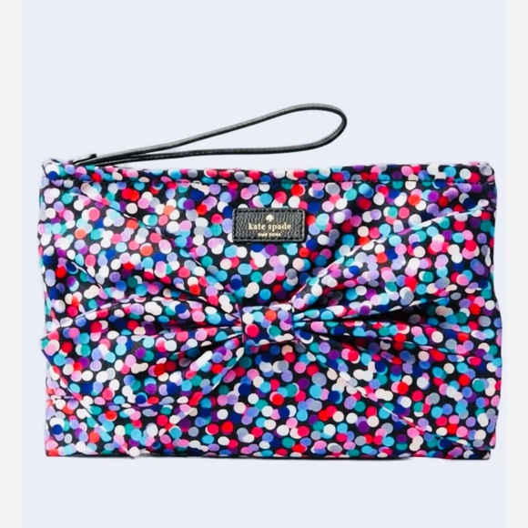 kate spade Handbags - Kate Spade On Purpose Dance Party Dot Large Nylon Wristlet Clutch w Bow Rare